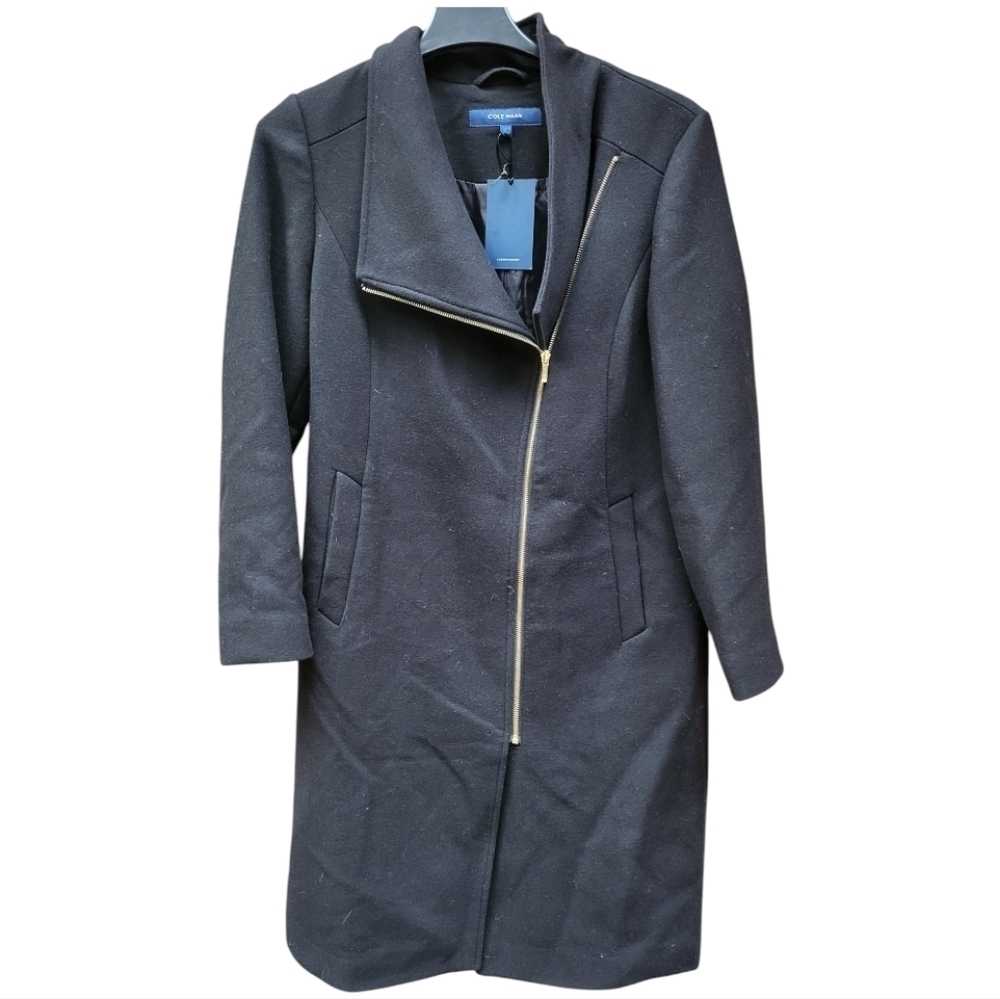 Cole Hahn Black Wool like coat 10 NWT